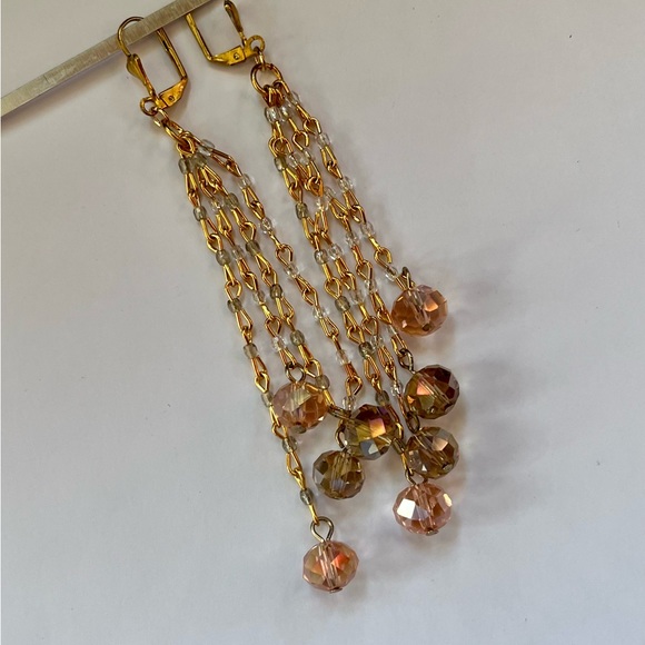 SOLD Vintage Swarovski Antique Rose, Gray, Clear Crystal Dangle Drop Earrings - Picture 3 of 16